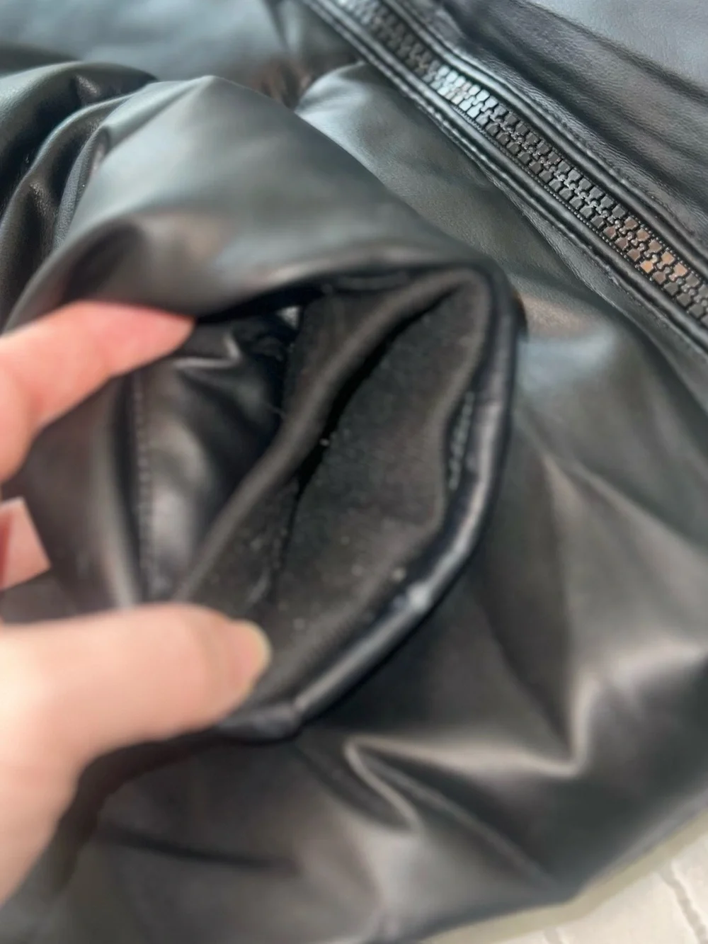 Zara Black Faux-Leather oversized Puffer Jacket